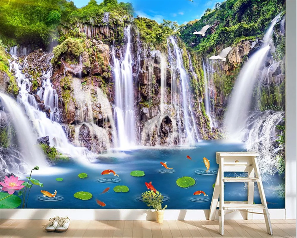 

beibehang Customize modern new waterfall wooden bridge 3D landscape scenery background wallpaper papel de pared papier peint