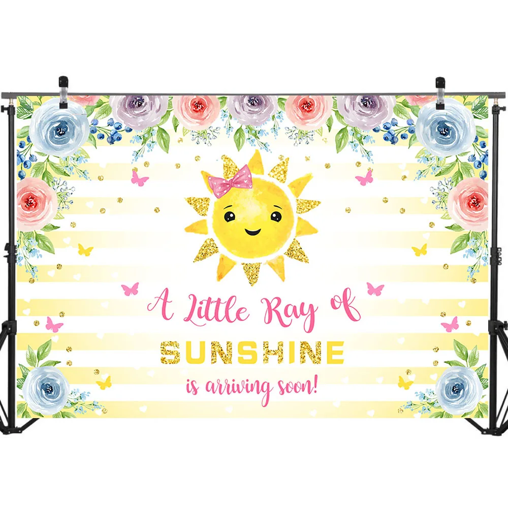 Mocsicka Sunshine Baby Shower Backdrop Vinyl Sunshine Is Arriving Soon Backdrops