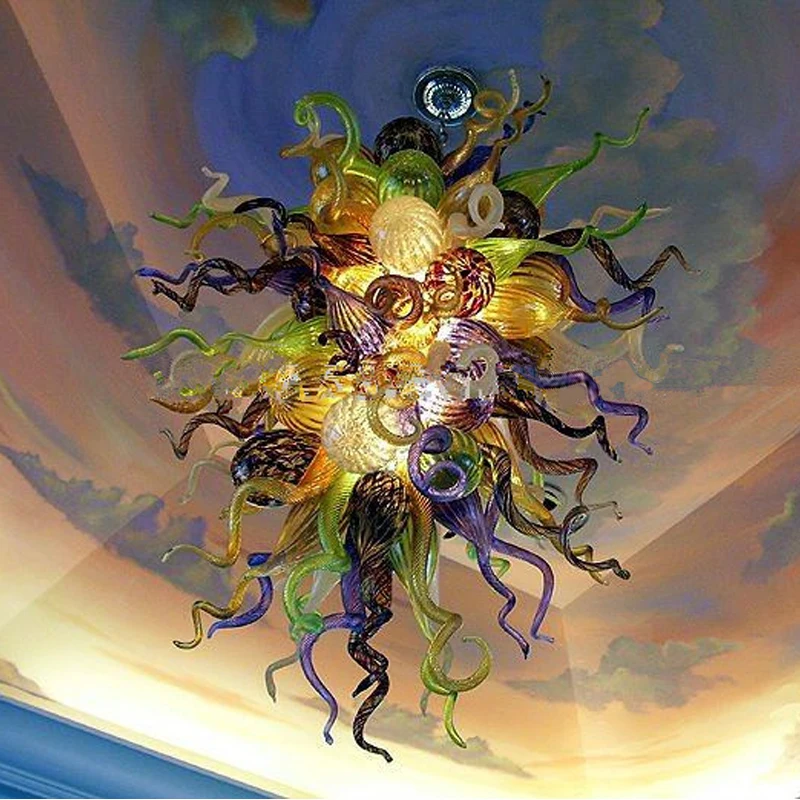 

Contemporary Ceiling Mounted Chandelier Creative Design Painting Colors Art Glass Chandelier Lamps with LED light for Dome