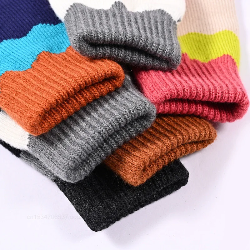 Youpin Knitted Woolen Gloves Female Winter Warm Outdoor Cycling Mittens Girl Anti-cold Touch Screen Color Block Wavy Glove Women