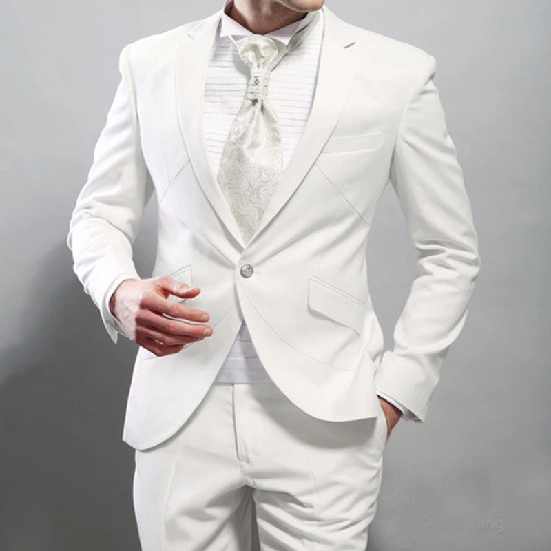 White Wedding Groom Tuxedos For Boyfriend 2 Piece Slim Fit Men Suits Set Jacket With Pants 2023 Man Fashion Clothes