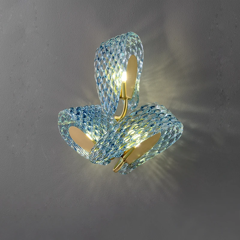 

G9 LED Artistic Copper Glass Blue Beauty Designer Wall Lamp Wall Light Wall Sconce For Bedroom Corridor