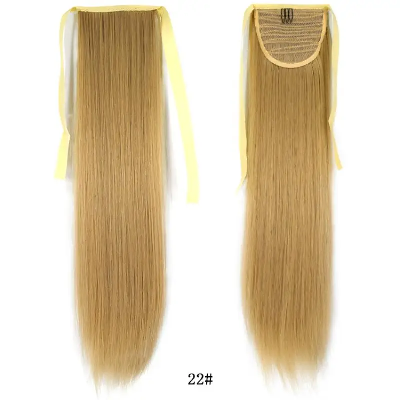 SHANGZI Straight Wrap Around Clip In Ponytail Hairpieces long Hair Extension Heat Resistant Synthetic Fake Hair for women