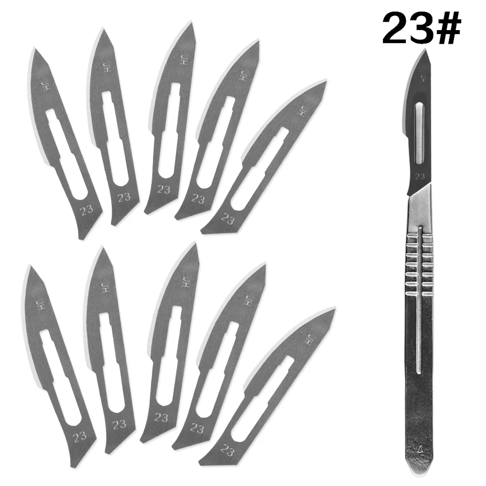 10 pc 20#--23# Carbon Steel Surgical Scalpel Blades + 1pc 4# Handle Scalpel DIY Cutting Tool PCB Repair Animal Surgical Knife