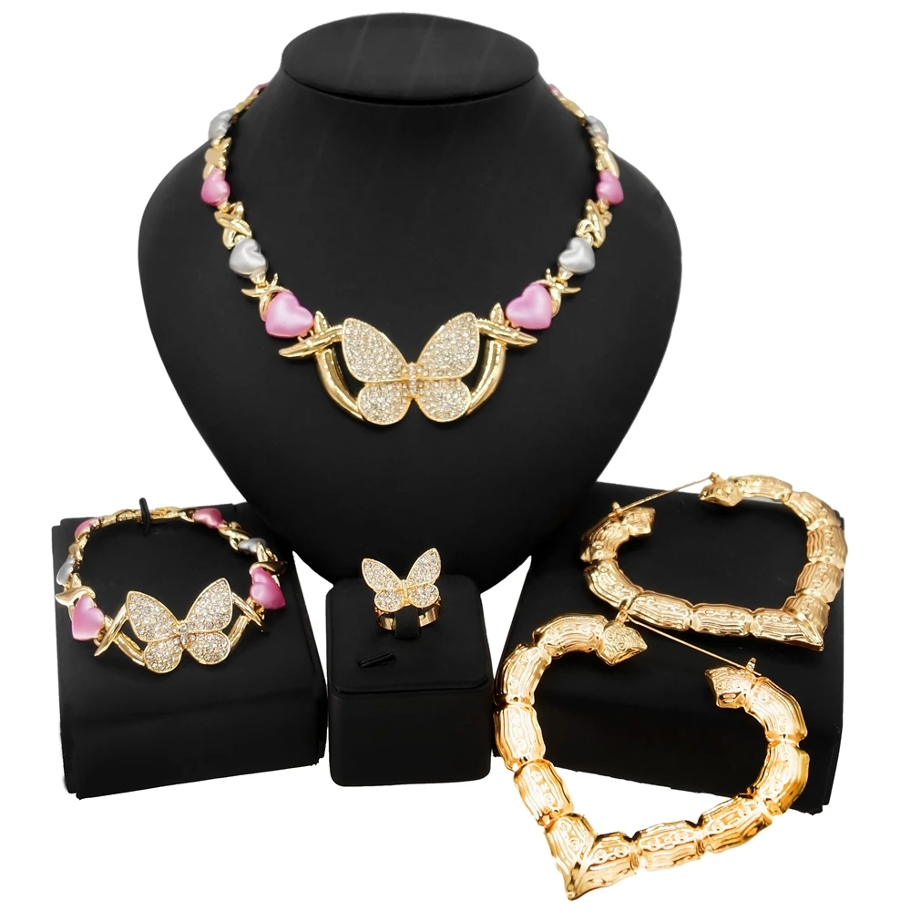 Luxury Dubai Jewellery Big Heart Earrings Rings Bracelets Necklaces Jewelry Accessories 18k Gold Plated Womens Party Set Gifts