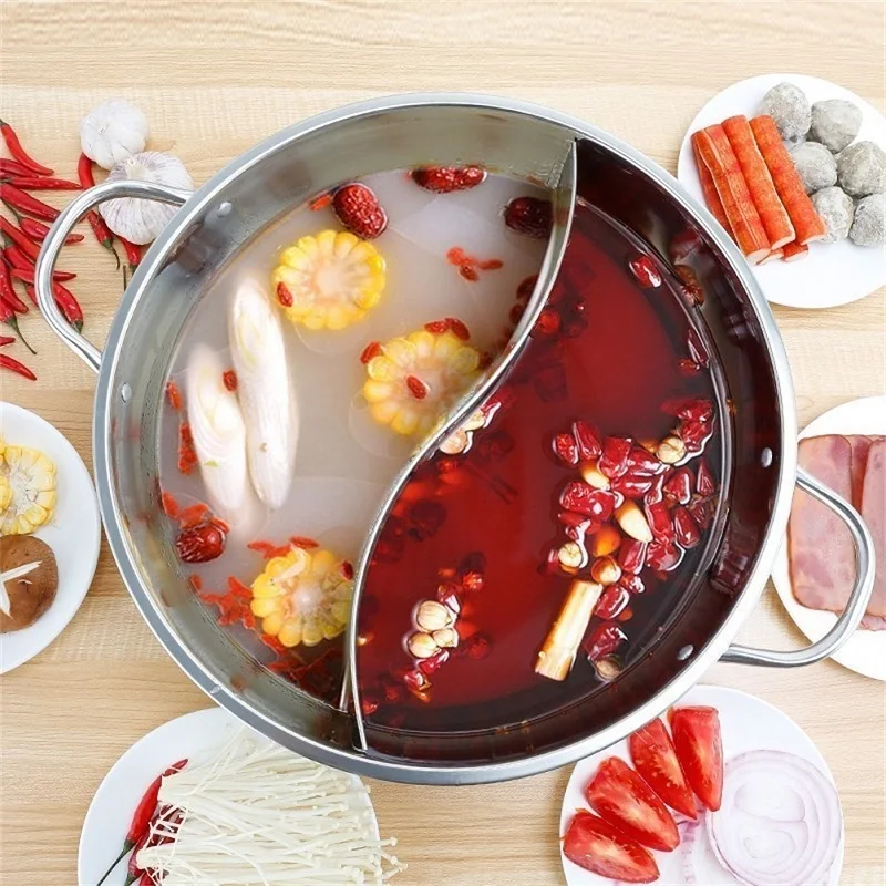 28cm Stainless Steel Hot Pot Induction Cooker Gas Stove Compatible Pot Home Kitchen Cookware Soup Cooking Pot Mandarin Duck Pot