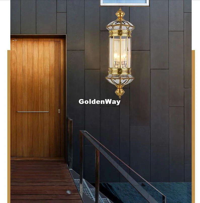 Antique Brass Wall Lamp Outdoor/Indoor LED Design Glass  Shade Design D24cm H56cm Copper Wall light Home Decoration Outdoor Lamp image 5