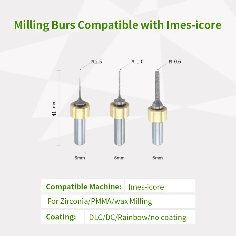 Shank 6/3mm Imes Icore Milling Burs(T21/T22/T23) for Lithium Disilicate for Dental CADCAM Systems Imes CORiTEC 250i/350i/650i