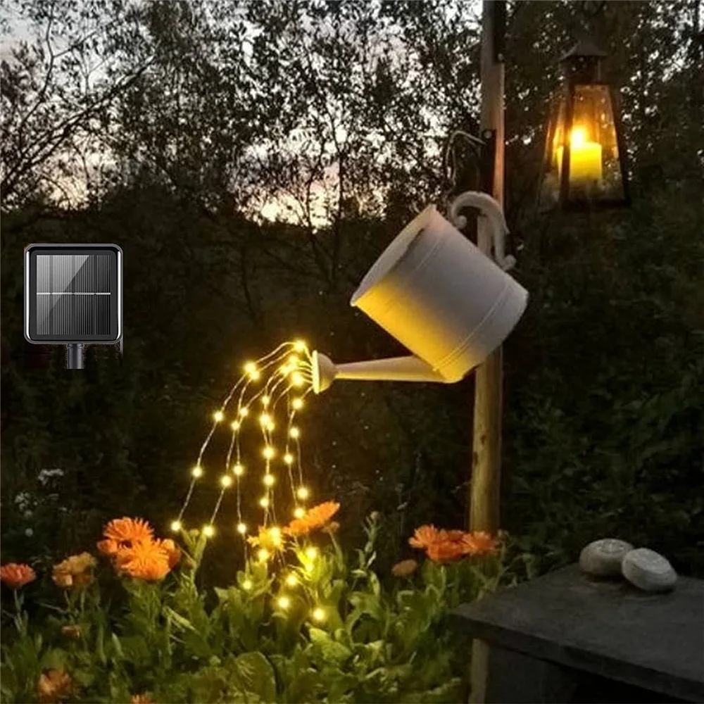 

Solar Waterfall Fairy Bunch Lights Outdoor Waterproof 8 Modes Watering Can Light Solar Powered Firefly Moon Plants Tree Vines