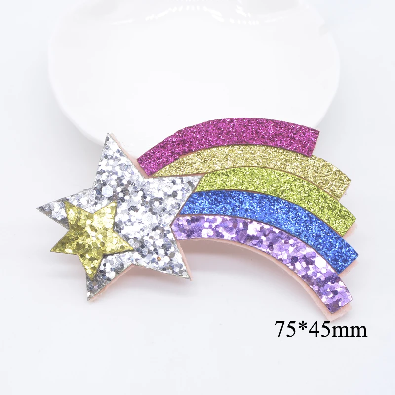 10Pcs Kawaii Glitter Cake Meteor Rainbow Applique for DIY Clothes Hat Sticker Headwear Hair Clips Bow Decor Accessories Patches