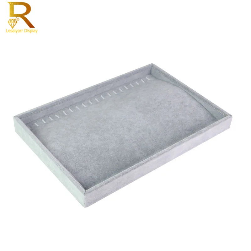 Newest Gray Velvet Jewelry Display Tray Jewellery Box Necklace Earring Pendant Stud Organizer Storage Accessories Show Case