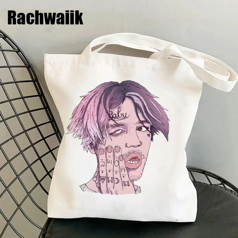 Borsa shopping Lil Peep Tote grafica Borsa shopper Harajuku Borsa a tracolla in tela da donna Borsa ecologica Ulzzang femminile Hip Hop Goth Gothic