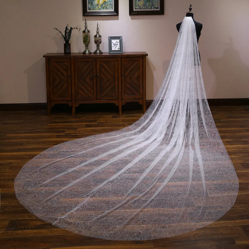 New Arrival 3 Meter Long wedding veil ivory Sequine Lace Wedding accessories Welon ivory Bridal Veil Long Boda vail bride