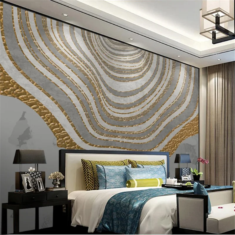 

wellyu Customized large mural 3d wallpaper light luxury abstract pattern annual ring golden embossed TV background wallpaper