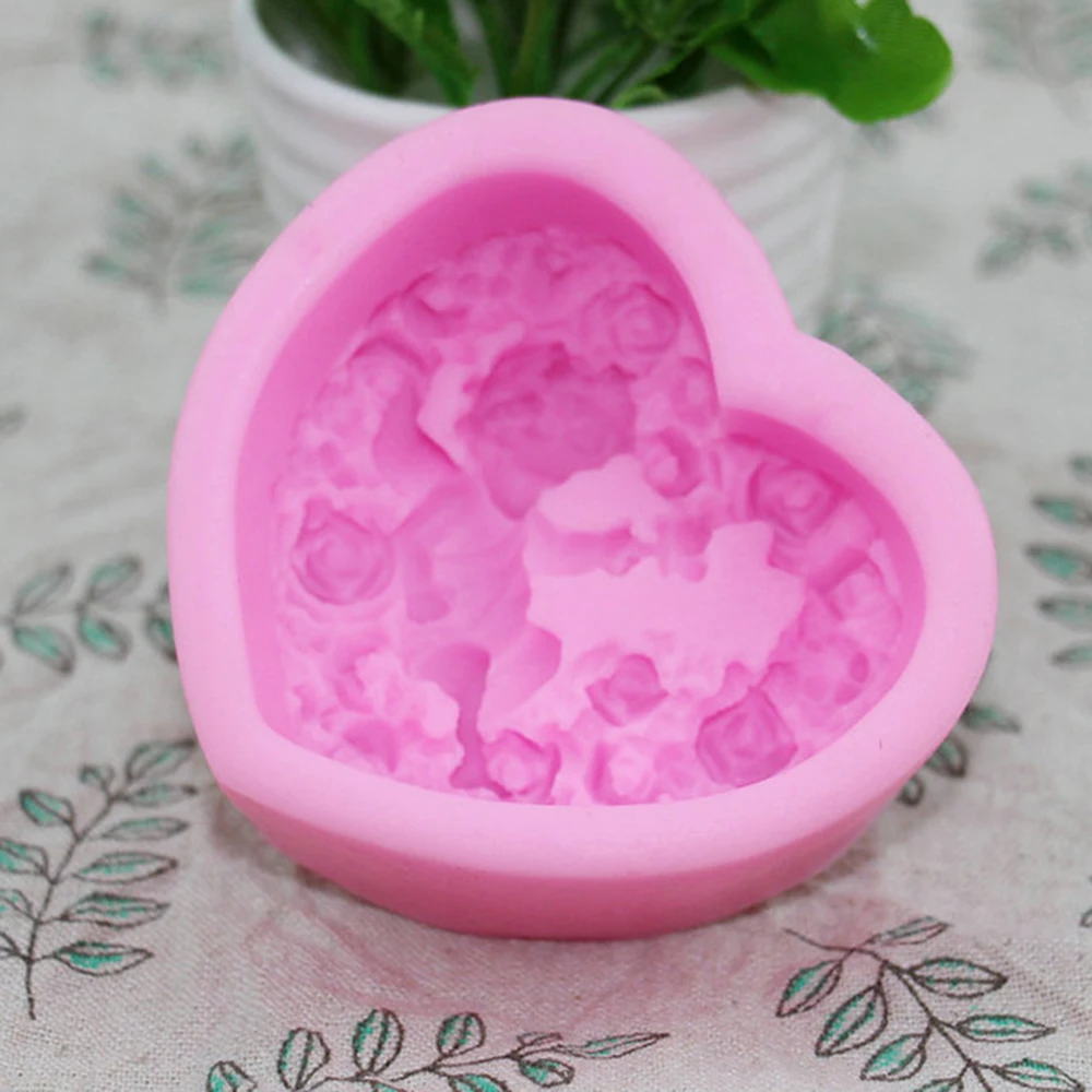 DIY Slicone Cake Mold Flower Rose Love Heart Angel Baby Fondant Soap Candle Cupcake Chocolate Baking Tool Mould