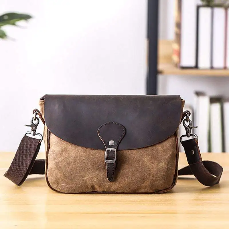 Multifunction Men\'s Shoulder Bags Canvas Leather Crossbody Bag Vintage Waterproof Purse Small Travel School Male Messenger Bags