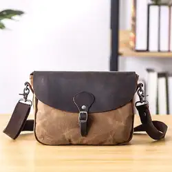 Multifunction Men's Shoulder Bags Canvas Leather Crossbody Bag Vintage Waterproof Purse Small Travel School Male Messenger Bags