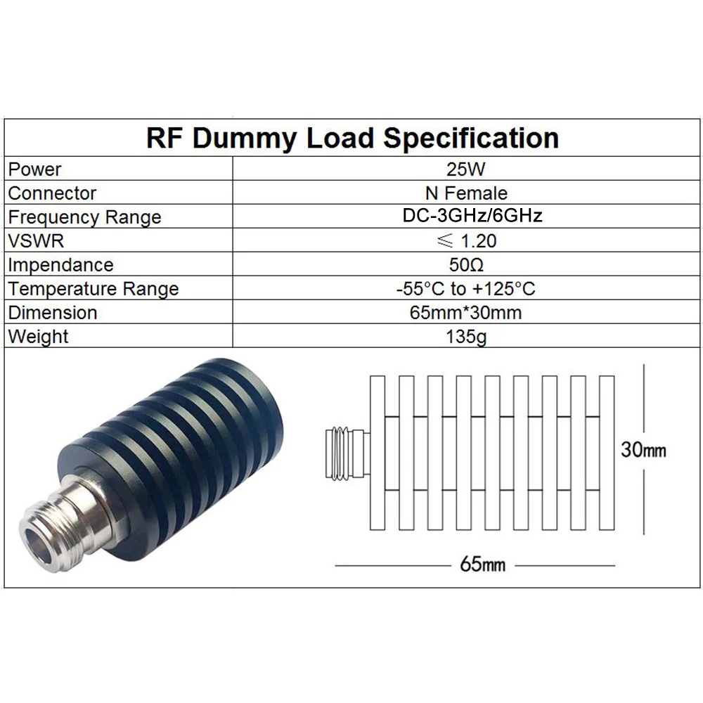 25W N Male/Female Connector RF Coaxial Termination Dummy Load 3GHz/6GHz 50ohm Nickel Plated RF Accessories