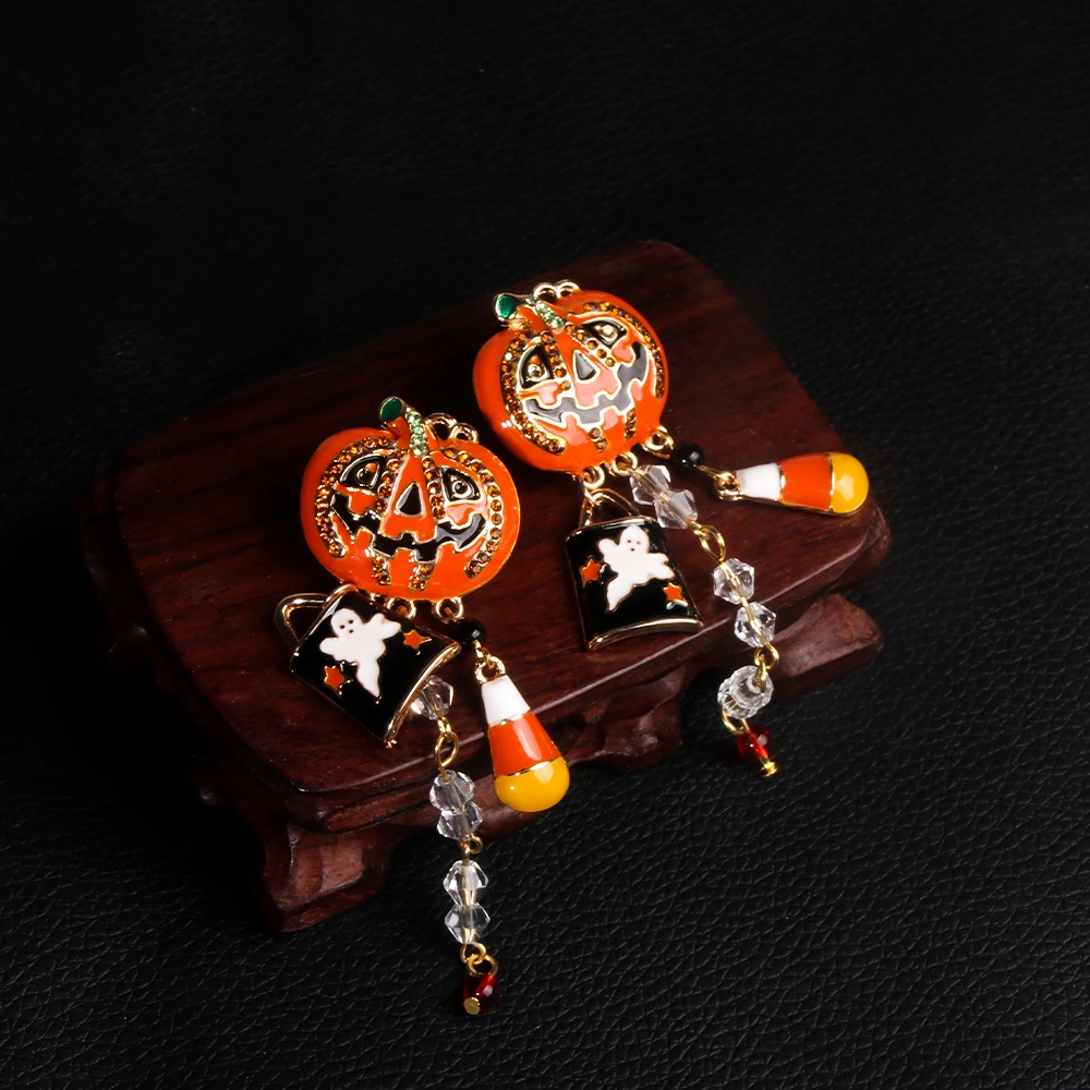 Halloween Jewelry Pumpkin Ghost Drop Earrings Skeleton Skull Pendant Earrings for Women Party Jewelry Accessories