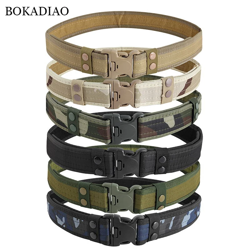 

BOKADIAO Military Army Equipment Combat man's Canvas Belt Quick Release Tactical Belt For Men Outdoor Training Hunting Waistband