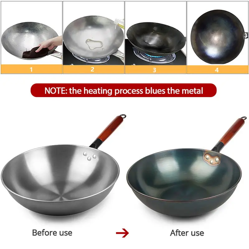 30/32/34CM Iron Wok Traditional Handmade Wok Kitchen Cookware Non-coating Pan Electromagnetic Furnace General Iron Pot