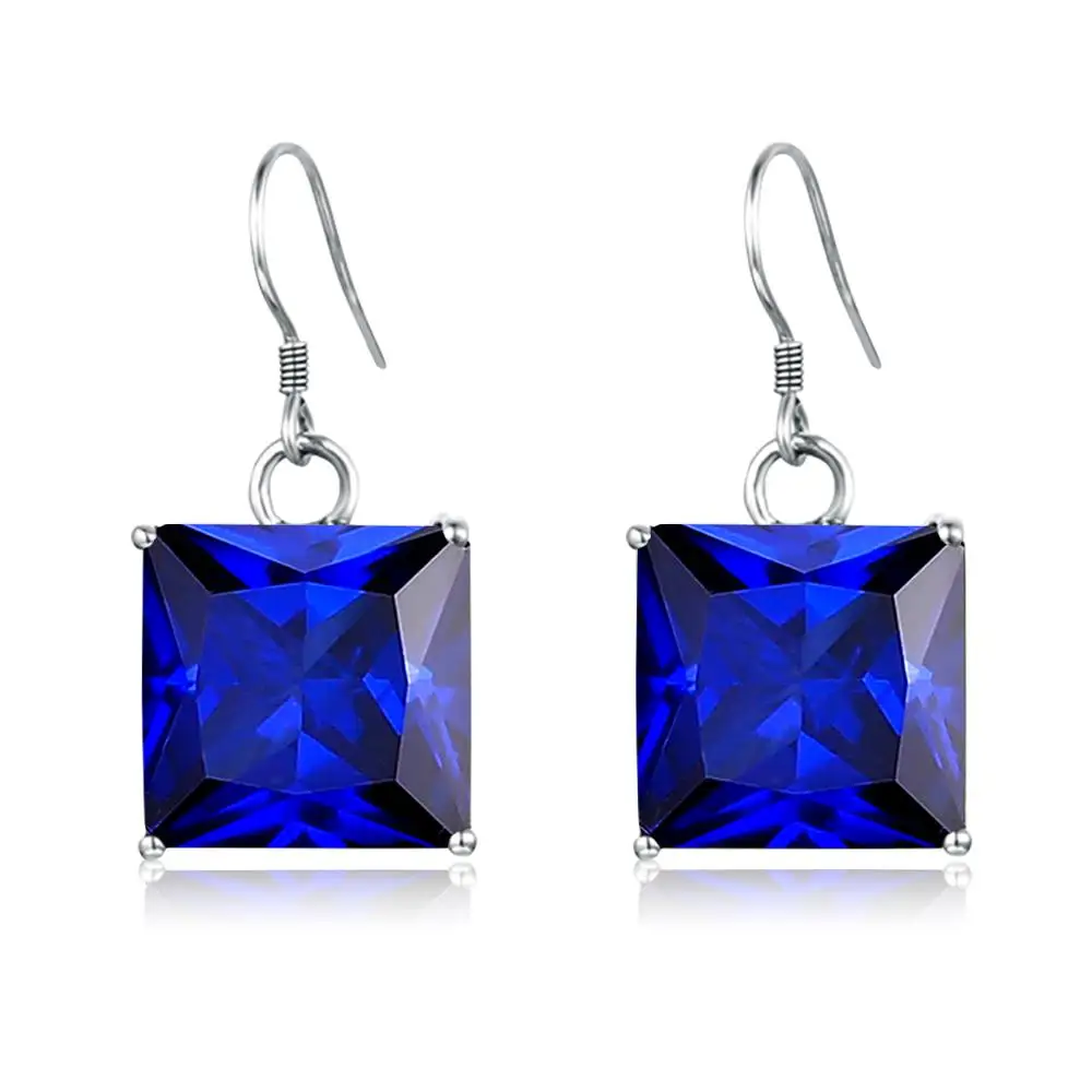 

Szjinao Oorbellen Voor Vrouwen Women Earrings Blue Sapphire Earings Fashion Jewelry 925 Silver Square Gemstone Trendy Jewellery