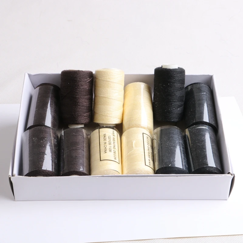 12 rolls BLACK Hair Weaving Thread Cotton Sewing Thread 110 yards 12 rolls one box gift 1 pc 6.5cm C curved needle