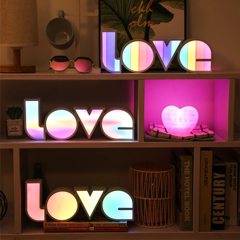 LED Night Light LOVE Bedroom Desktop Home Decor Battery/DC5V USB Power Holiday Photos Fairy Lights for Christmas gifts