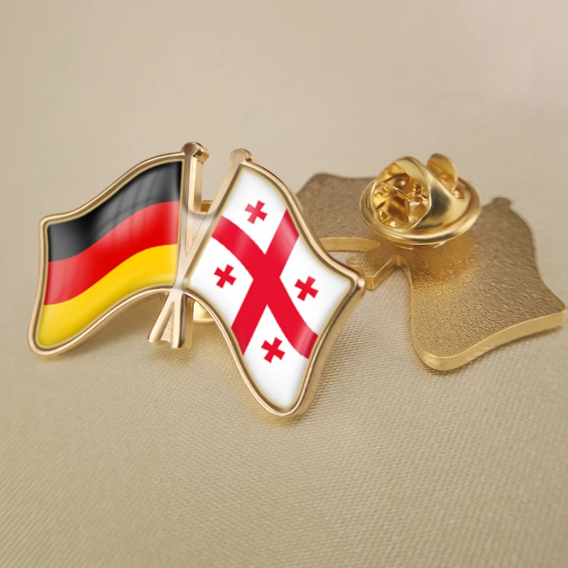 Germany and Georgia Crossed Double Friendship Flags Lapel Pins Brooch Badges