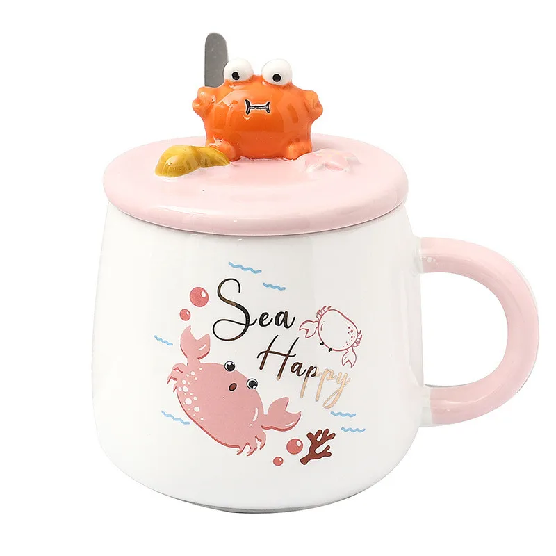 

400ML Creative Crab Ceramic Cup For Male And Female cute Cartoon Coffee Mug With Lid And Spoon Holiday gift Cup