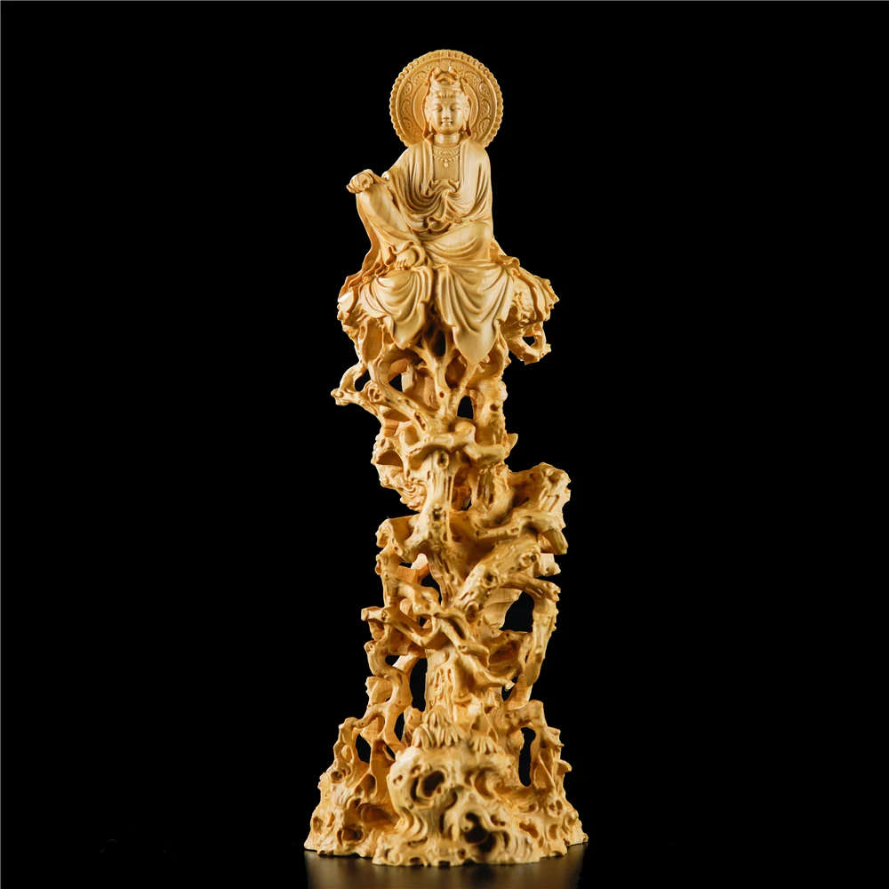 Guan Yin Bodhisattva Statue, Elegant Solid Wood Artistry, Carving Craft, Carving for Spiritual Home Aesthetic, Carving