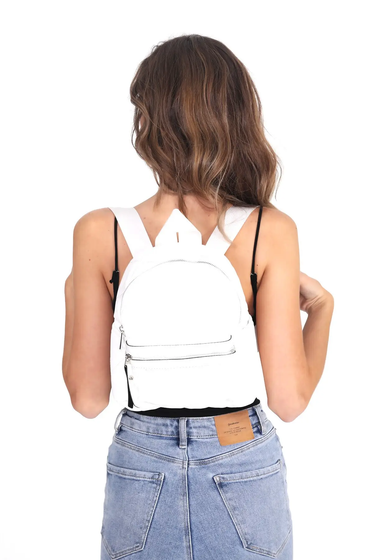 Tas Ransel Wanita Putih Pola Berlapis