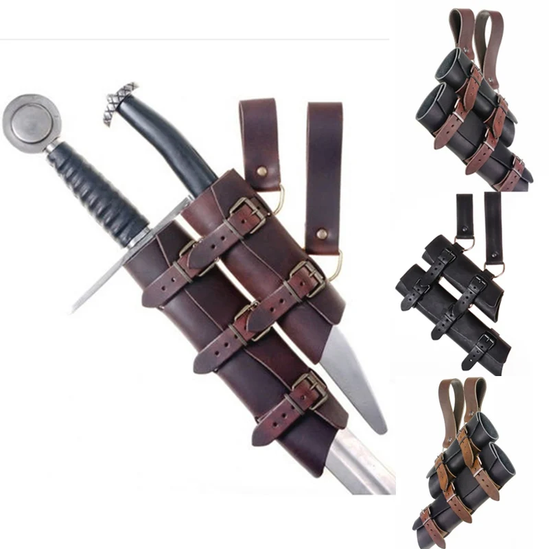 Middeleeuwse Dubbele Zwaard Schede Schede Leer Zwaard Taille Riem Vintage Dagger Kikker Houder Voor Mannen Larp Ridder Kostuum Accessoire