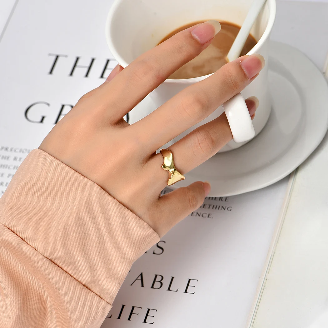 Trendy Gold Color Glossy Concave Open Rings For Women Girls Lover Couple Rings Friendship Engagement Wedding Rings 2021 Jewelry