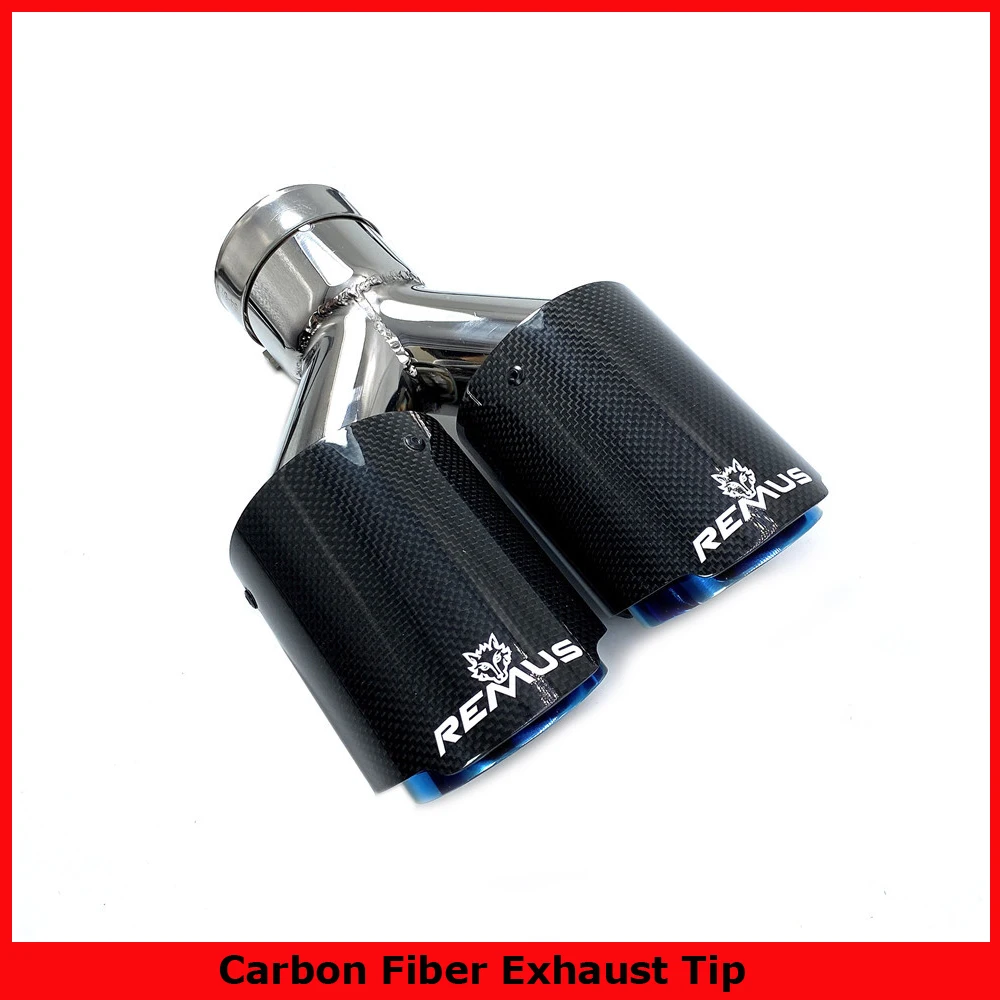

1 Piece Remus Carbon Fiber Blue Stainless steel Universal Dual Automobile Exhaust Pipe Muffler Car Accessories Modification Tip