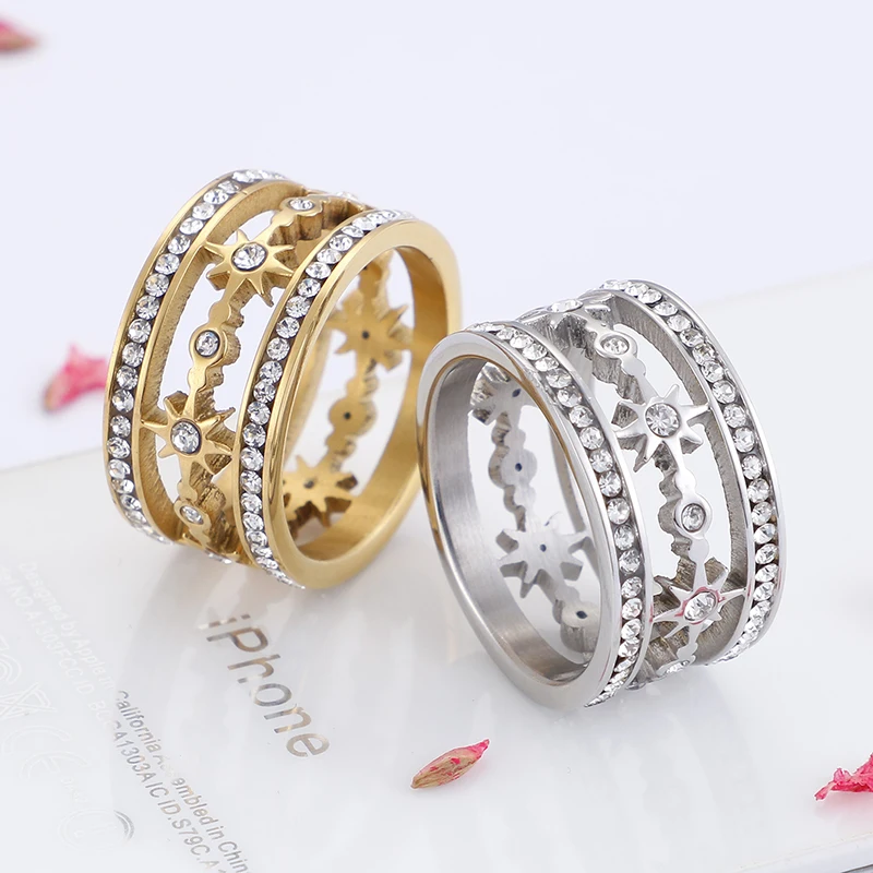 Dicotico Gold Color Stainless Steel Rings For Women Cubic Zirconia Wedding Bands Anillos Mujer Femme Jewelry Party Gift