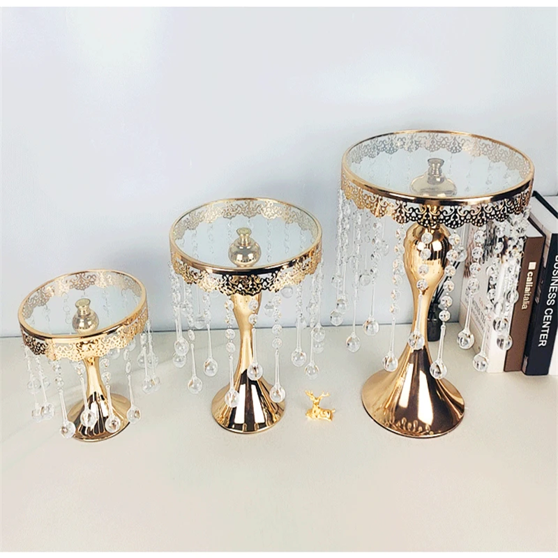 Golden\\Sliver Crystal Cake Holder Electroplated Mirror   Wedding Party Decoration Cake Holder Tray Home Decor