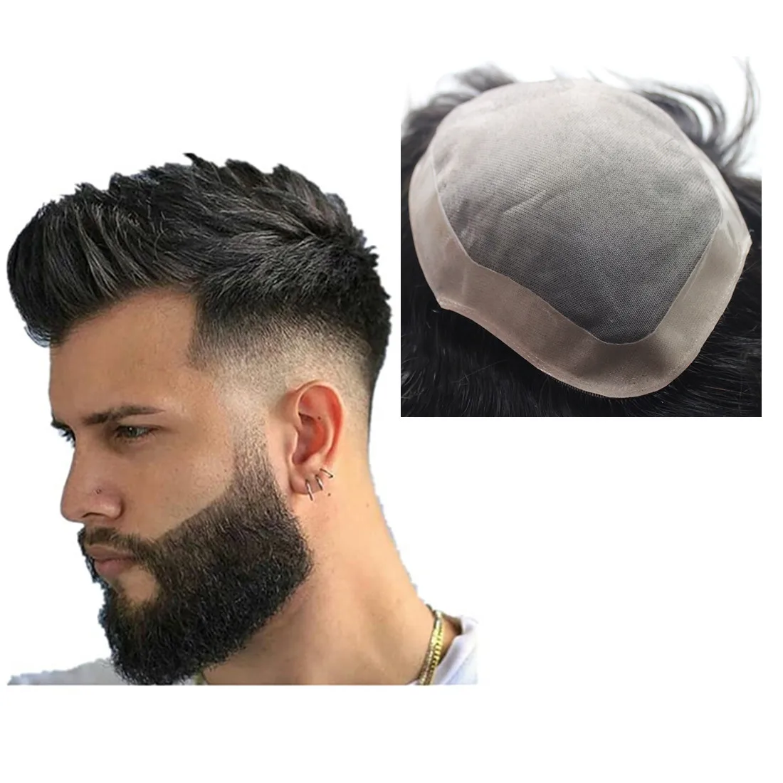 Toupet 100% Cheveux Humains pour Homme, 8x10 Pouces, Mono avec Système de Remplacement NPU, Naturel, Droit, 5 Couleurs, Vente en Gros