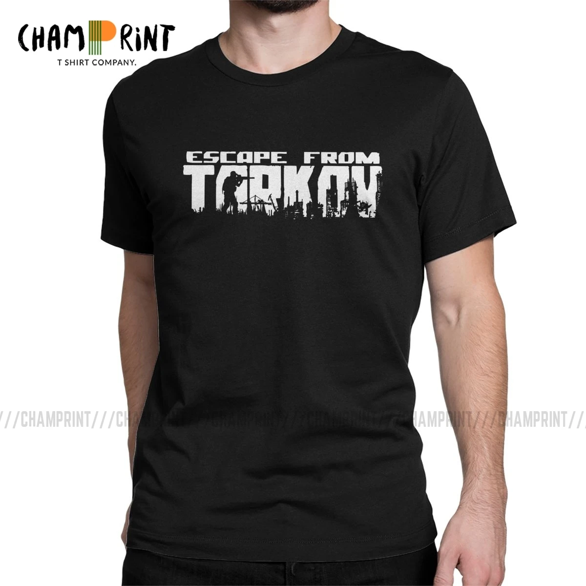 Escape From Tarkov Logo T Shirt for Men 100% Cotton Casual T-Shirt O Neck Survival Shooter Game Tees Short Sleeve Tops 5XL 6XL