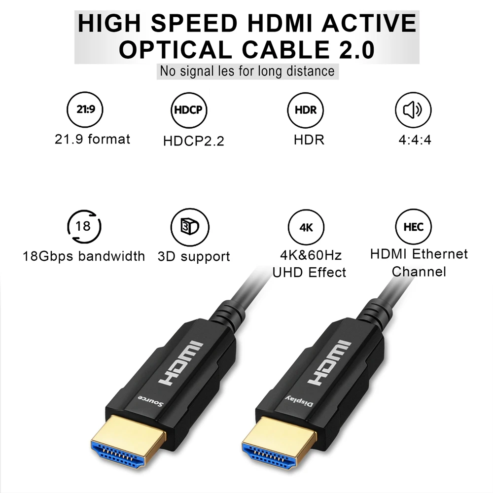 HDMI-compatible 4K@60HZ fiber optic cable optical HDR 20m 30m 50m for HD TV Box HD signal Conversion cable Projector Display PS4