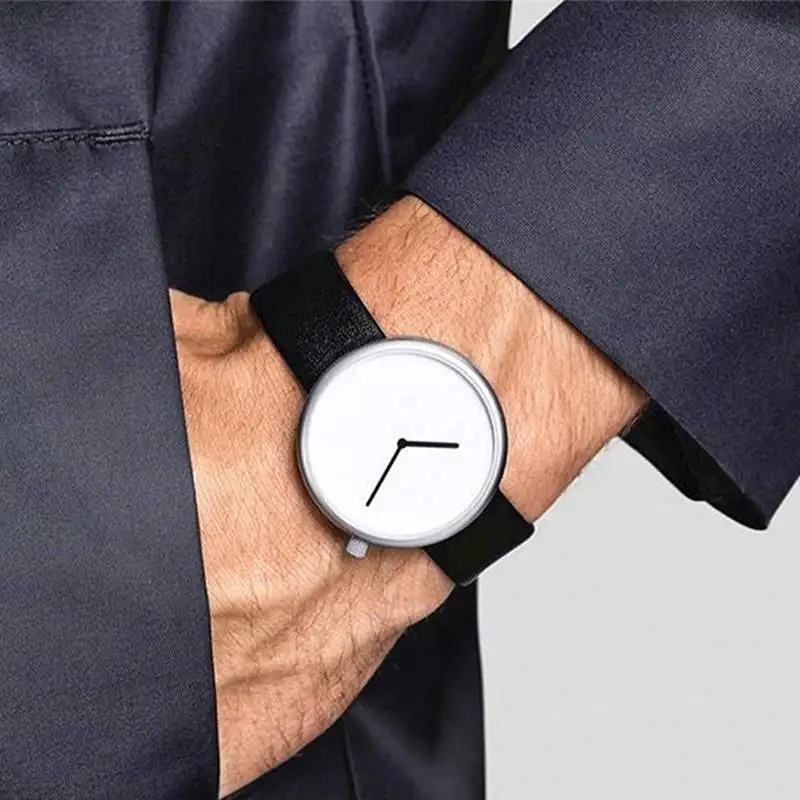 The Round Minimalist Men Ultra Thin Watches Leather Band Fashion Simple Design Quartz Watch Relogio Masculino