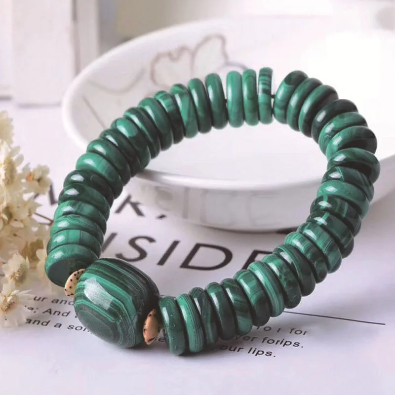 Authentic Malachite Natural Stone Bracelets Wheel Beads With Bucket bead Bracelets For Women Men Single Lap Bracelet Jewelry