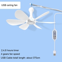 YAM 4 Speed 5V USB Travel Canopy Ceiling Fan 2/4/8 Hours Timer Silent 6 Leaves Hanging Fan for Outdoor Camping Home Bed Tent
