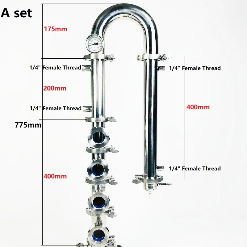 Imagem -02 - Flauta Destilador com Bolha de Cobre Platte Define Coluna para Destilação Ss304 51 mm Od64 mm