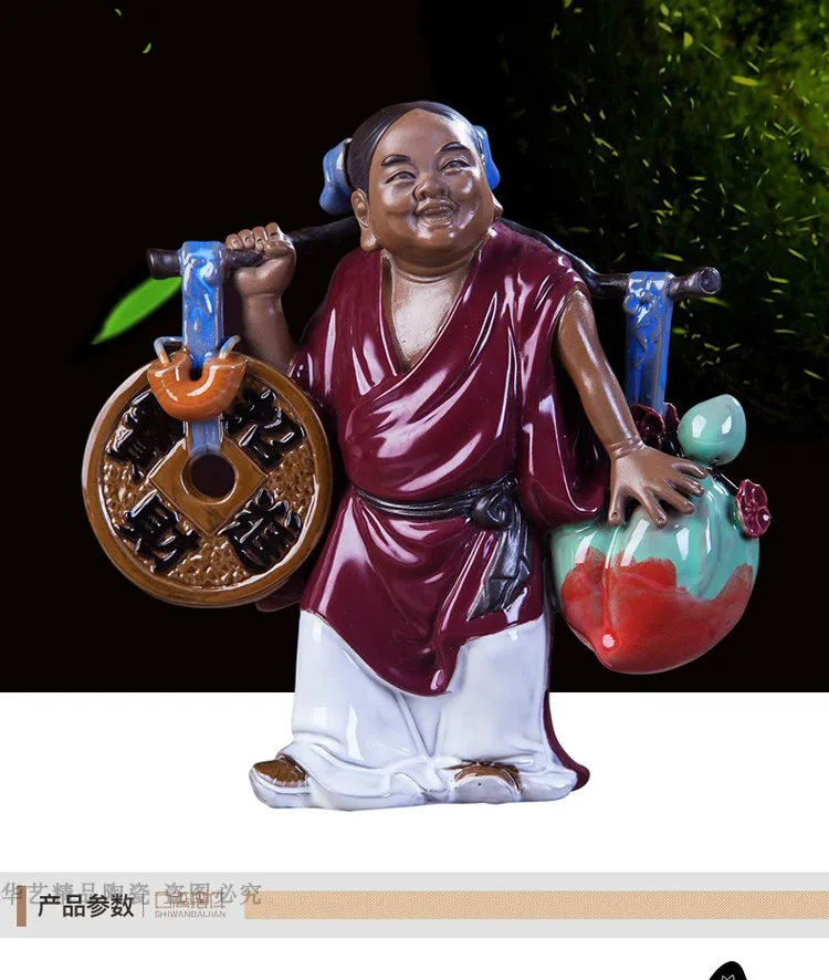 

Characters decorate Shiwan kiln ceramic statues-a young guy who gives money