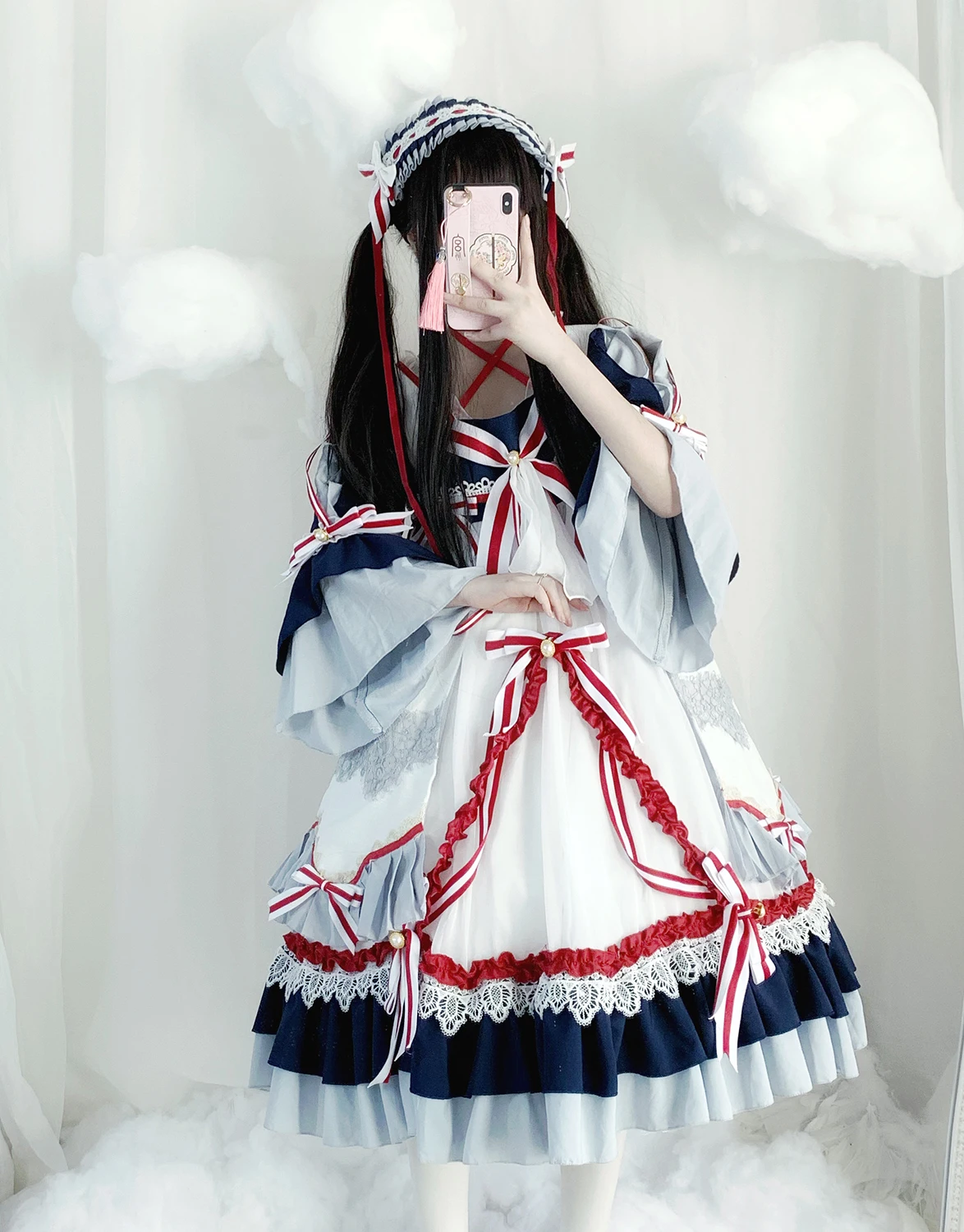 Original Design Genuine Chinese Style Navy  SP Cross Strap Lolita Full Set Lolita Dresses sweet lolita Dress kawaii clothing