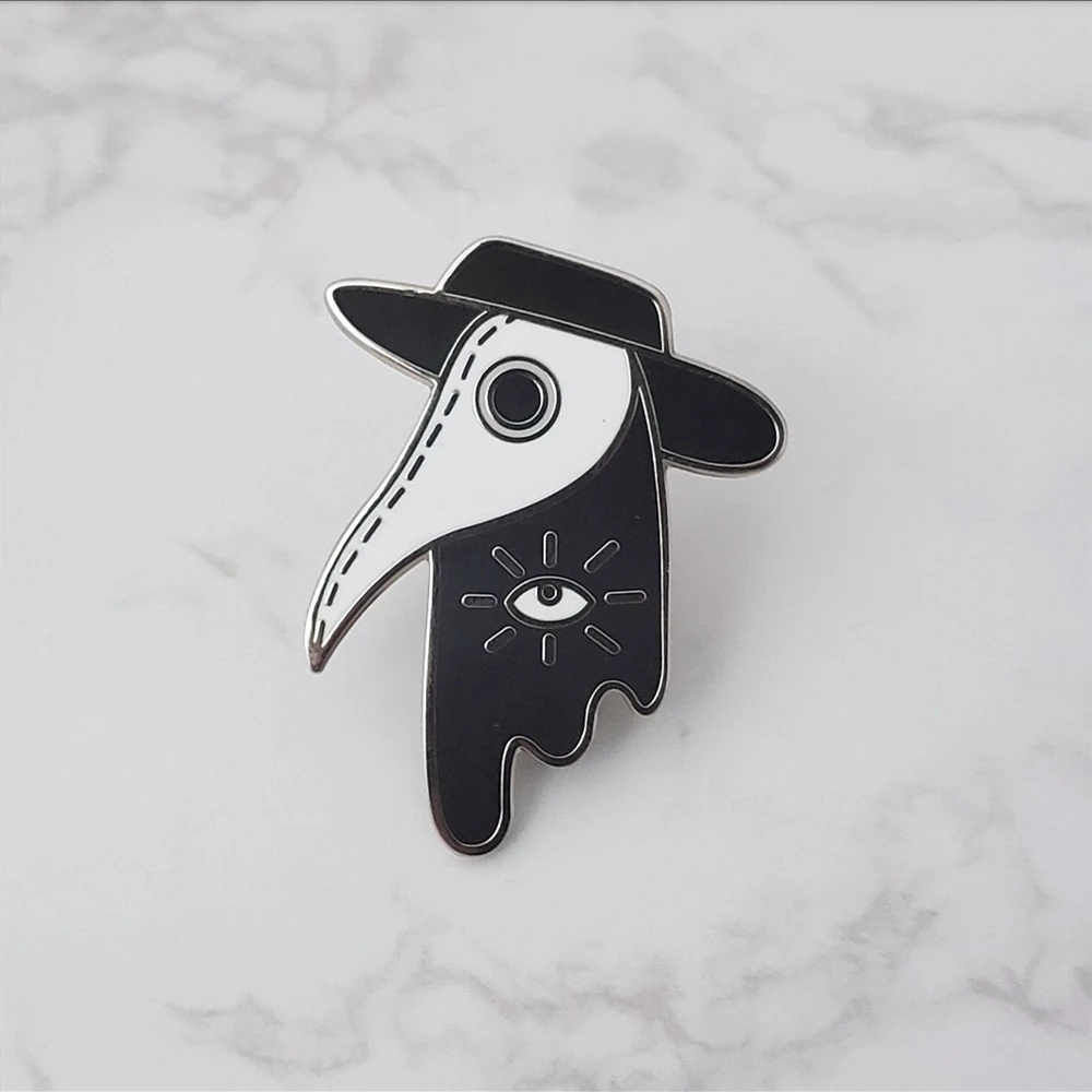 Cute Plague Doctor Hard Enamel Pin Unique Gothic Top Hat Crow Eye Medal Brooch Accessories Fashion Steampunk style Accessories