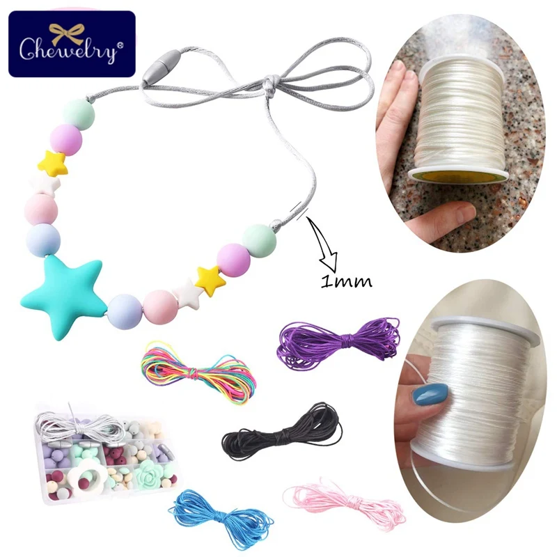 1pc 1mm 80m Satin Seide Seil Nylon Schnur Bunte Baby Beißring Zubehör Zahnen Halskette Rattail Schnur DIY werkzeug Spielzeug Baby