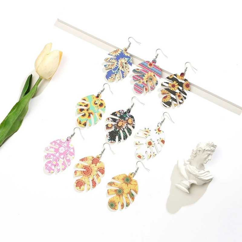 1 Pair Tropical leaves Women Palm Leaf Earrings Vintage Colorful Daisy Earrings Pendant Earrings