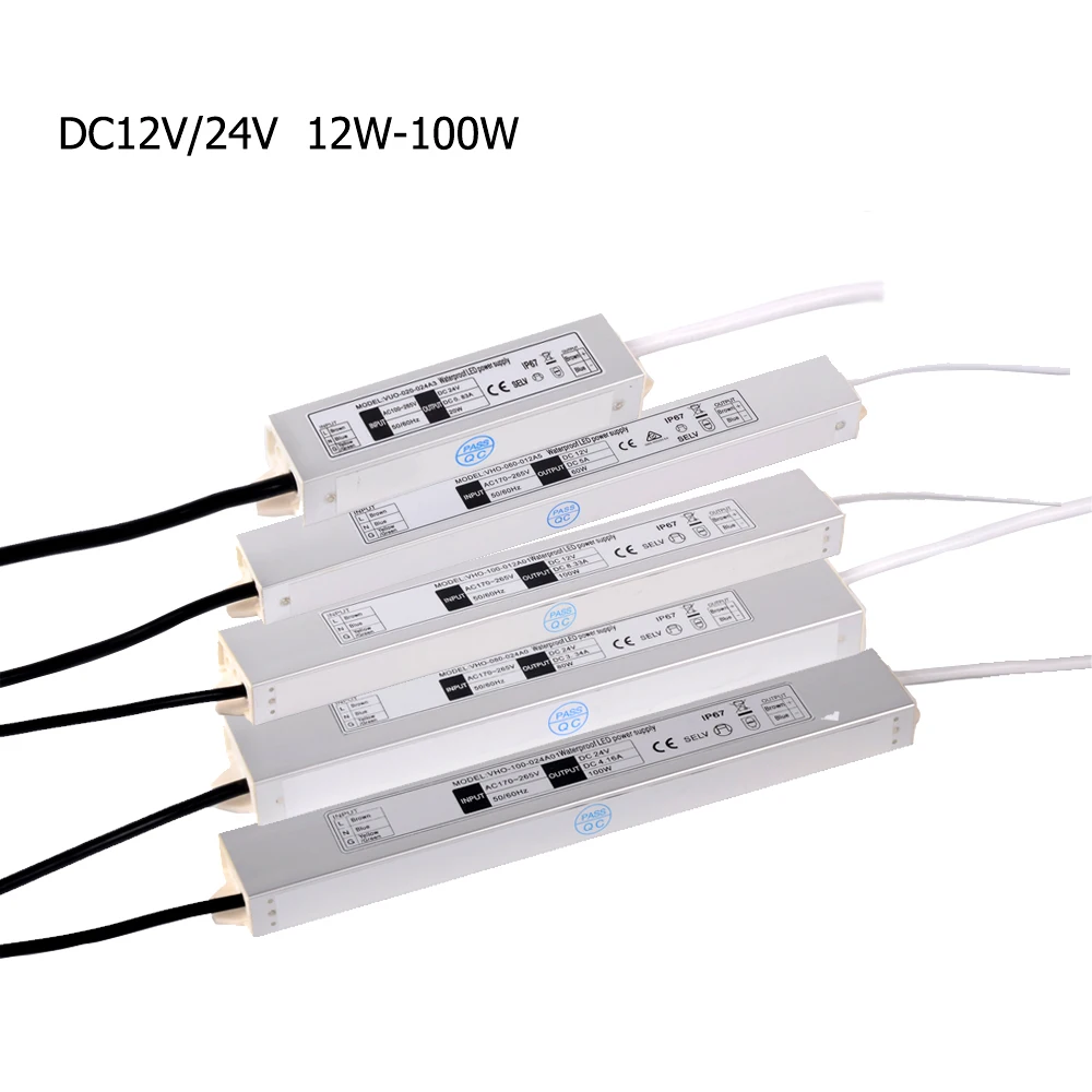 IP67 Waterproof Lighting Transformer AC 110V 220V to DC 12V 24V 12W 20W 36W 100W Switching Power Supply Led Driver For Led Strip